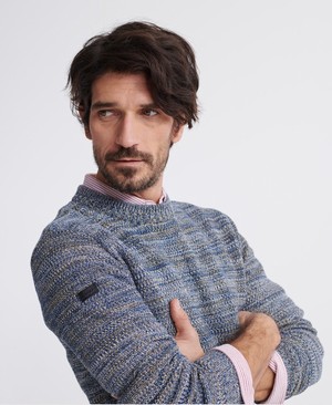 Superdry Keystone Crew Neck Férfi Ugró Kék/Szürke | VMFJY5462